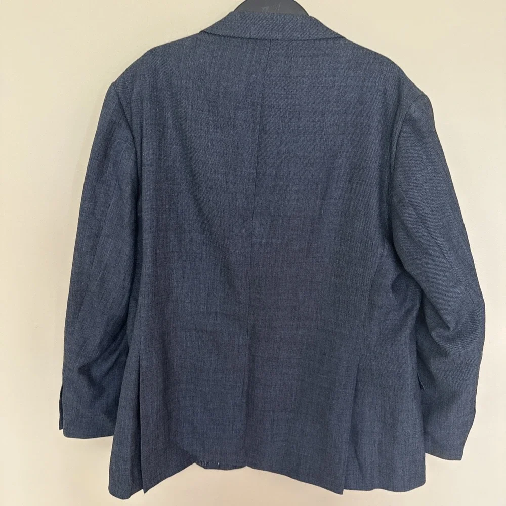 Jospeh Abboud Blazer Mens 48L Blue Heather Wool & Linen Two-Button Classic
